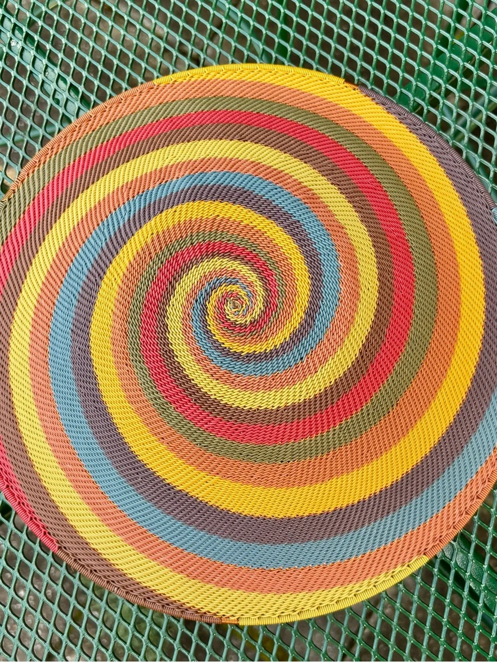 Colorful Telephone Wire Woven Bowl Spiral Pattern 12” X 2.5” Handmade